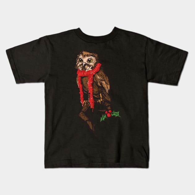 Christmas Owl Kids T-Shirt by Newtegan